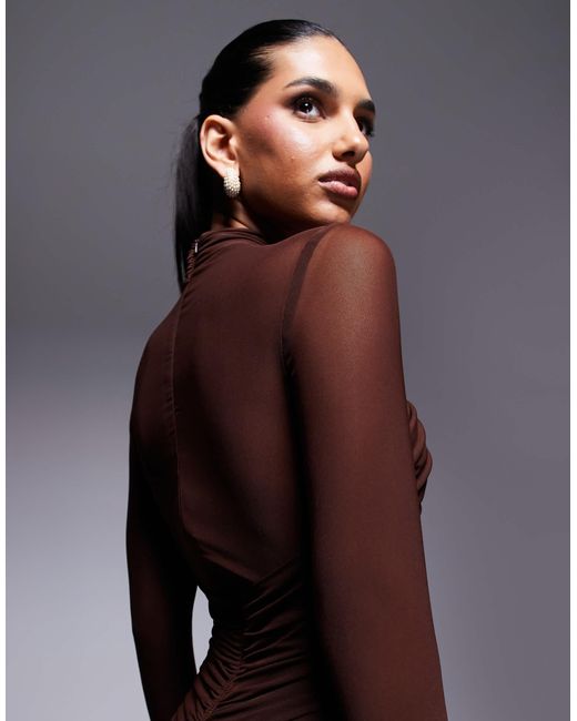 Bardot Brown Veria Wrap Mesh Maxi Dress