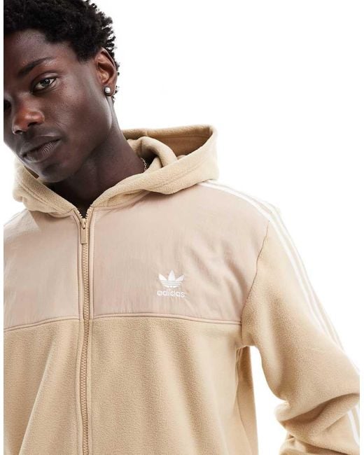 Sudadera Beis Con Capucha Y 3 Rayas De Felpa De Rizo Adicolor De Beis Neutro adidas Originals de hombre de color Neutro Lyst