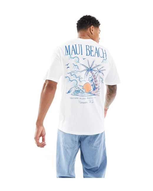 Jack & Jones Blue Oversized Maui Back Print T-shirt for men