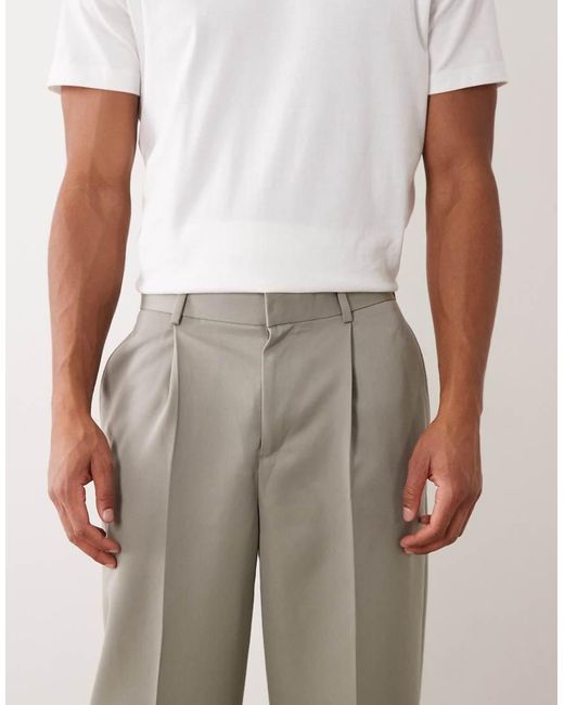ASOS Natural Smart Pleated Relaxed Tapered Pants for men
