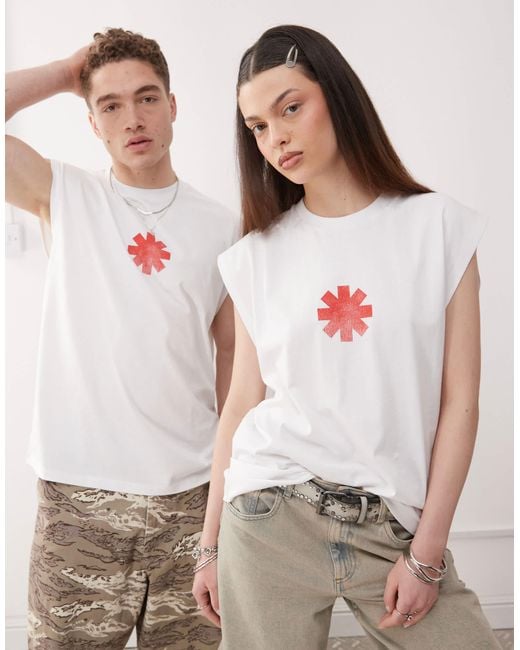 ASOS White Unisex Oversized Singlet With Red Hot Chili Peppers Prints