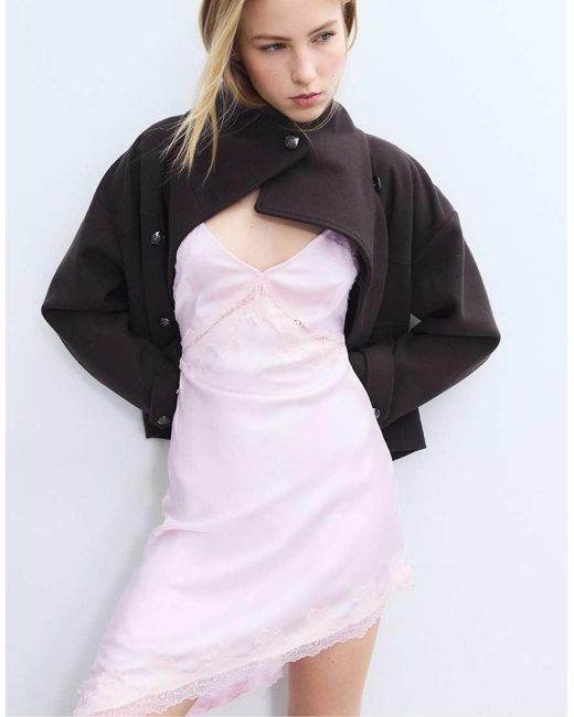 Stradivarius White Short Asymmetric Satin Dress
