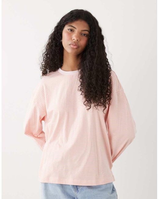 Monki Pink Oversized Longsleeved T-shirt With Side Slits