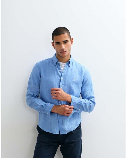 Polo Ralph Lauren Blue Custom Fit Long Sleeve Linen Shirt for men