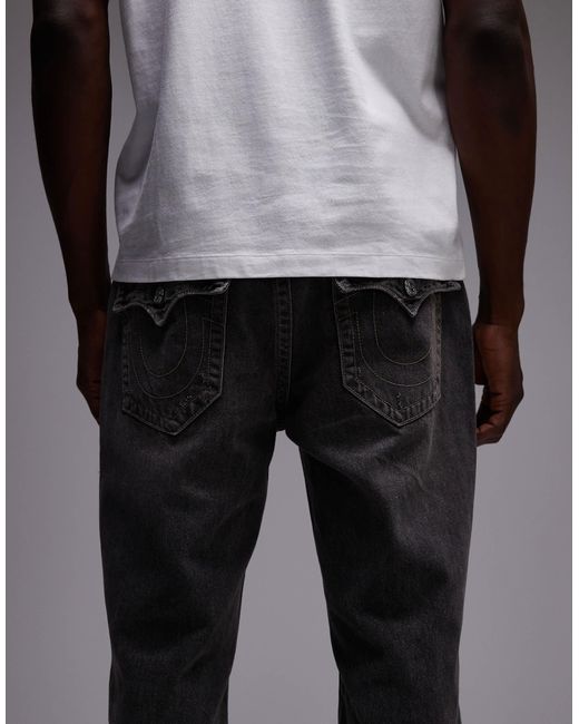 True Religion Gray Ricky Frayed Embroidered Logo Front Detail Flap Pocket Straight Jeans for men