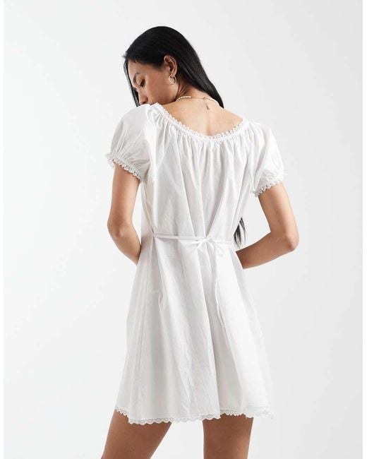 Cotton On White Eliza Babydoll Button Down Mini Dress