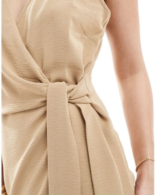 Vila Natural Linen Touch Wrap Front Cami Mini Dress