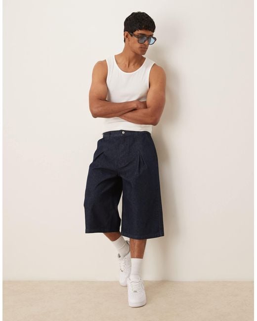 ASOS Blue Longer Length Denim Jort With Box Pleat for men