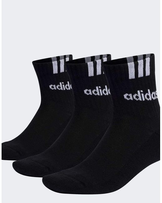 Adidas Originals Black 3-Stripes Linear Half-Crew Cushioned Socks 3 Pairs