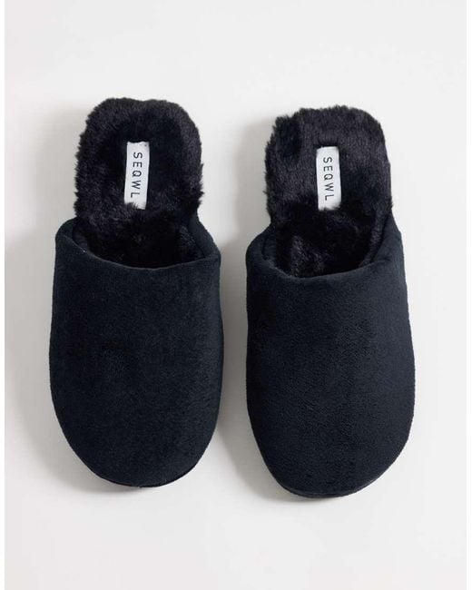 SEQWL Blue Mslip Fur Lined Slippers for men
