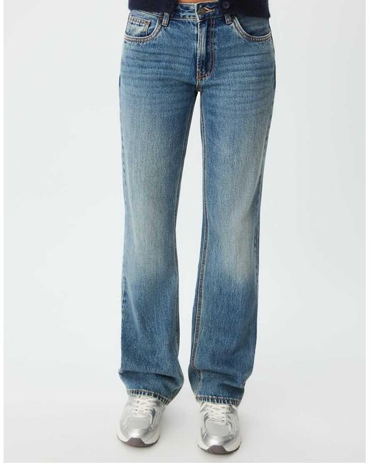 Stradivarius Blue Str Low Waist Straight Jean