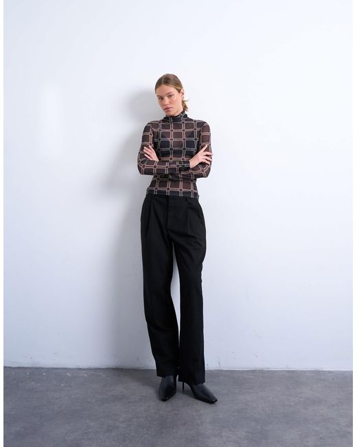 TOPSHOP Blue – langärmliges, hochgeschlossenes oberteil aus netzstoff