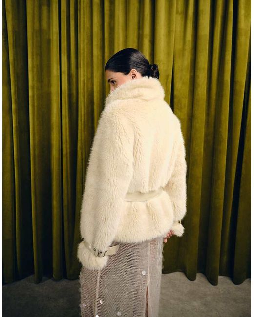 Urbancode Natural Faux Fur Belted 80's Jacket