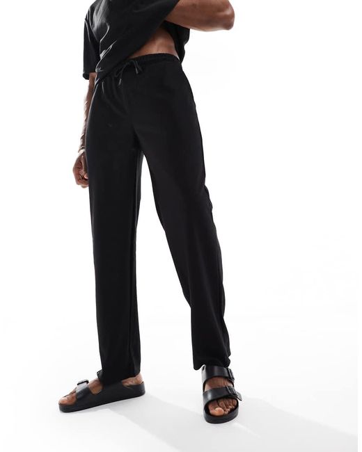 Only & Sons Black Plisse Loose Trousers Co-ord for men