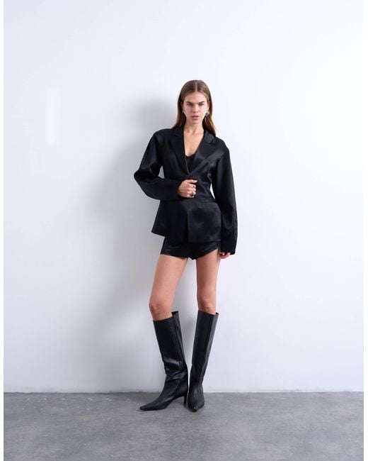 TOPSHOP Black Satin Cinched Blazer