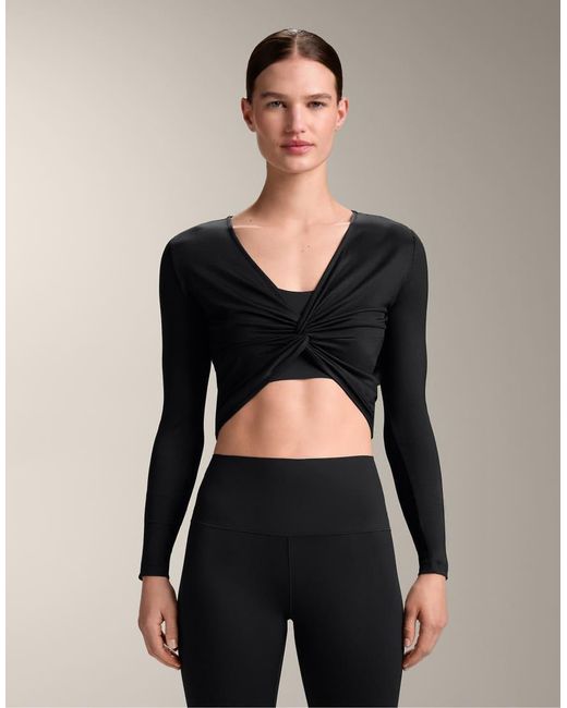 Oysho Black Long-Sleeved Knotted Lyocell Blend T-Shirt