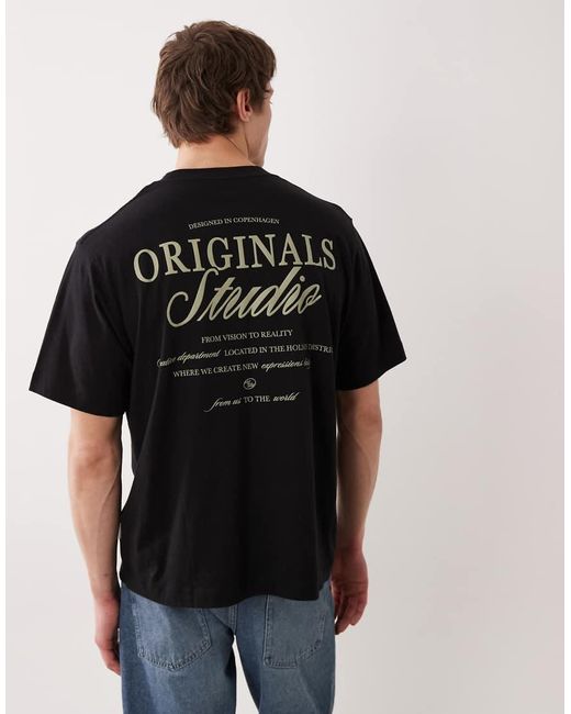 Jack & Jones Black Original Studios Oversized T-shirt With Script Back Print for men