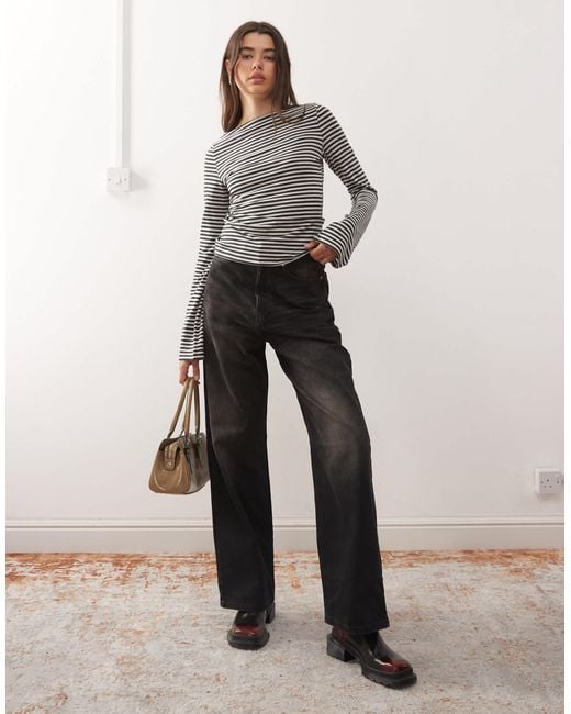Weekday Gray Annie Super Soft Boat Neck Long Sleeve Top