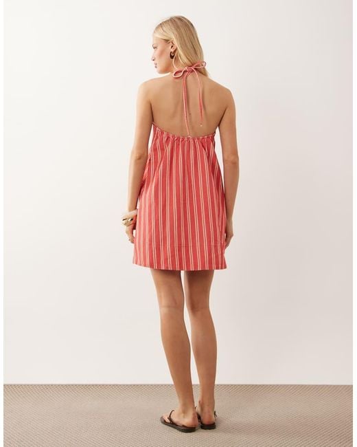 ASOS Red Halter Neck Denim Mini Dress