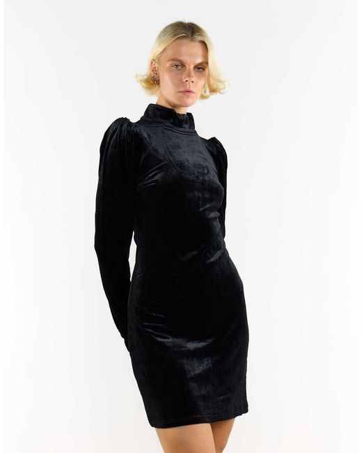 NARRATED Black Roll Neck Mini Dress With Shoulder Pad Detail