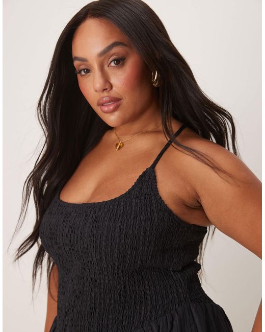 ASOS Black Asos Design Curve Scoop Neck Crinkle Maxi Dress With Cross Back