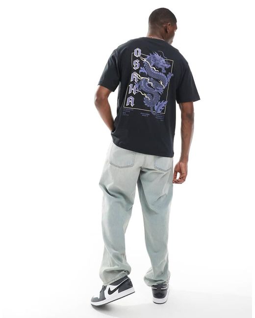T-Shirt Comoda Nera Con Stampa Con Drago di Only & Sons in Blue da Uomo