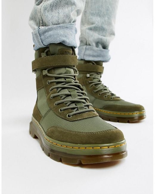 Dr. Martens Green Combs Tech Tie Boots In Khaki for men