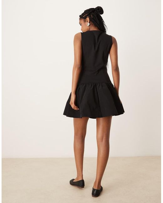 Mango Black Fit & Flare Mini Dress With Dropped Hem