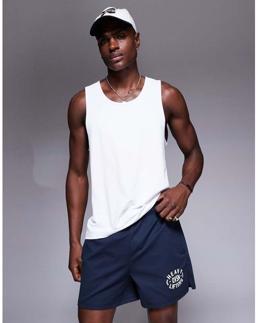 4505 Trainingsshort Van 13 Cm Van Sneldrogend Mesh Met Wijde Pijpen En Grafische Print in het Blue voor heren