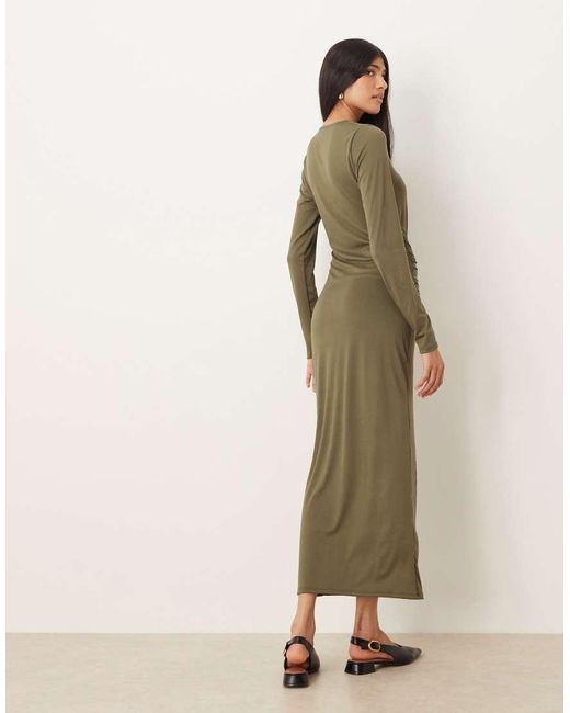 ASOS Green Long Sleeve Tie Front Maxi Dress