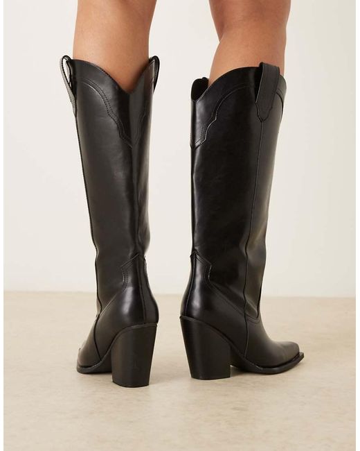 ASOS Black Curve Claudette Western Knee Boots