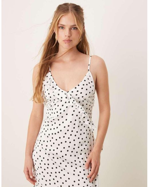 Vestito Sottoveste Lungo Con Dettagli A Balze E Corpetto E Nero A Pois di Vila in White