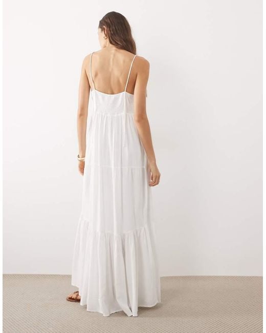 Mango White Teen Tiered Strappy Maxi Dress With Embellished Trim