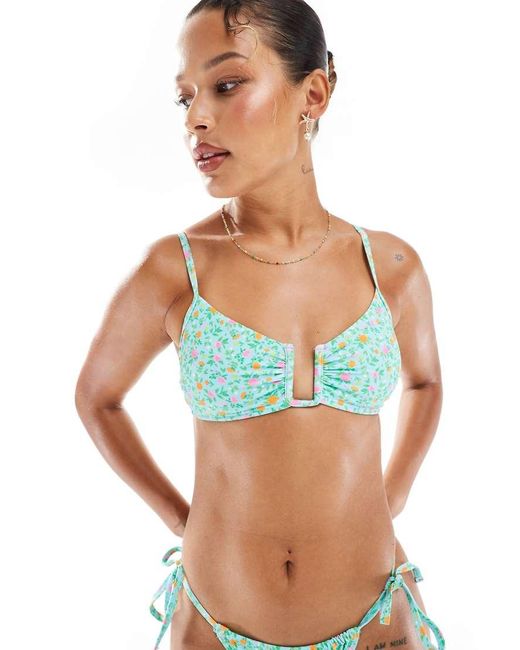 Top Bikini A Fiorellini Con Ferretto di New Look in Blue
