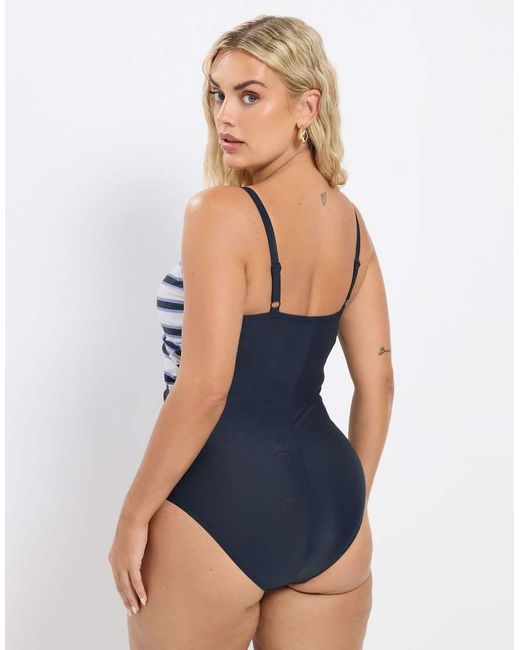 Yours Clothing Blue Stripe Plunge Swimsuit