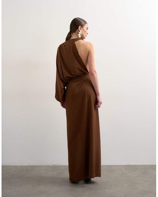 TOPSHOP Brown One Sleeve Drape Maxi Dress