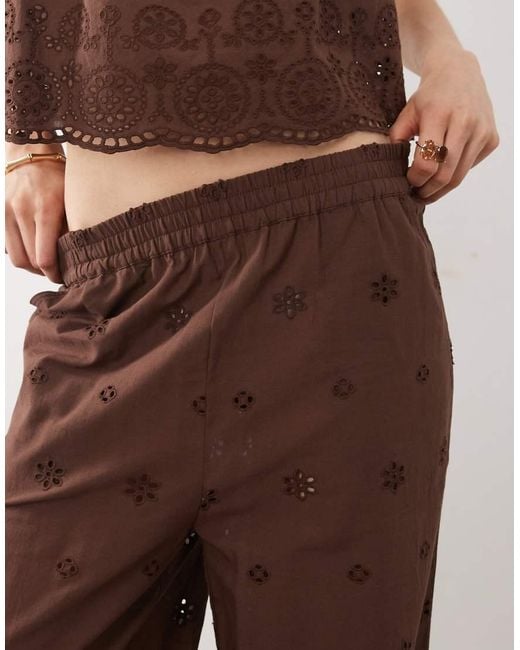 New Look Brown Co-Ord Broderie Wide Leg Trousers