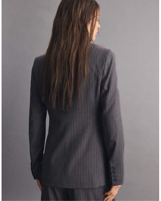 Stradivarius Black Fitted Striped Buttoned Blazer