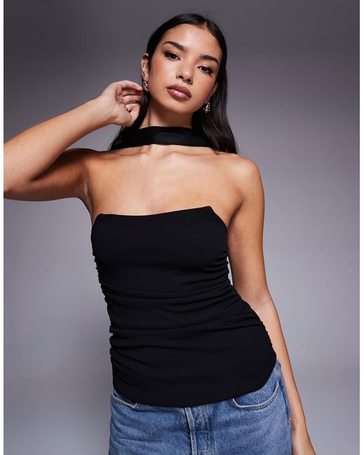 Top bandeau structuré long à détail foulard ASOS en coloris Black