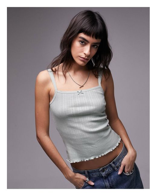 TOPSHOP Gray Square Neck Lace Pointelle Cami