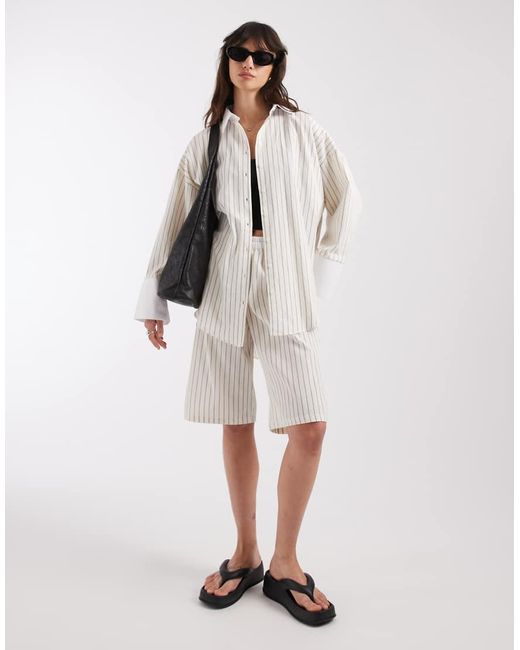 ASOS Natural Oversized Contrast Cuff Shirt