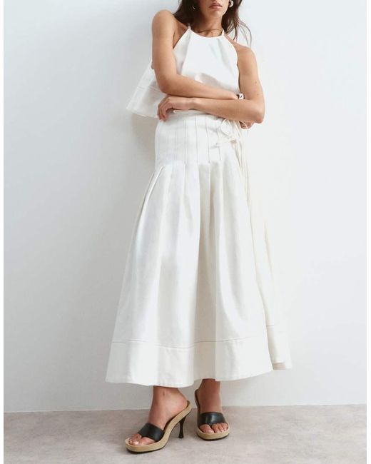 ARRANGE White Pleated Wrap Twill Midi Skirt