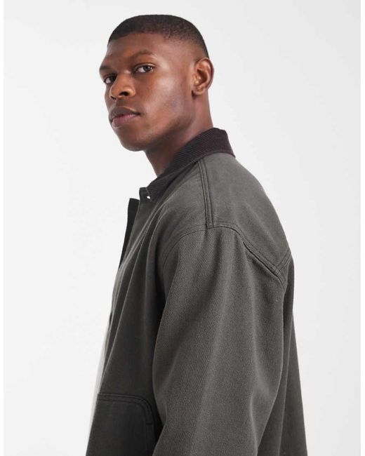 ASOS Gray Oversized Twill Shirt With Cord Collar for men
