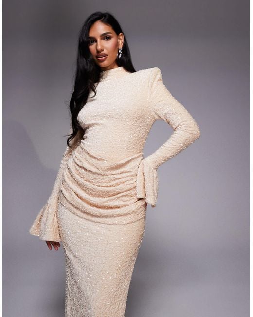 ASOS Gray Velvet Sequined Maxi Dress With Draped Waist