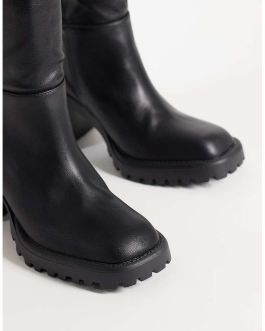 Raid Black Carnie Block Heel Knee Boots