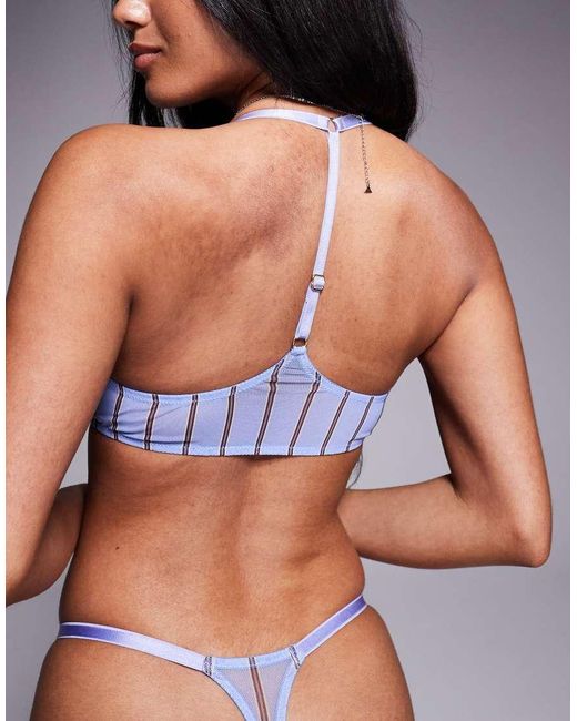 ASOS Blue Esme Mesh Stripe Front Fastening Triangle Bra