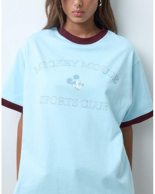 ASOS Blue Disney Mickey Mouse Sports Club Oversized Ringer T-shirt
