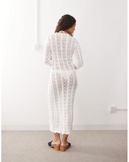 Lioness Natural Soiree Plunge Neck Keyhole Detail Crochet Beach Midaxi Dress