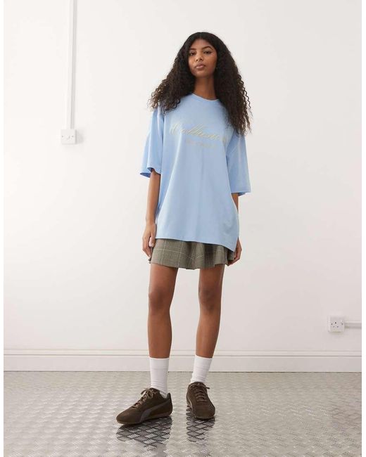 Collusion Blue Oversized Logo Embroidery Tee