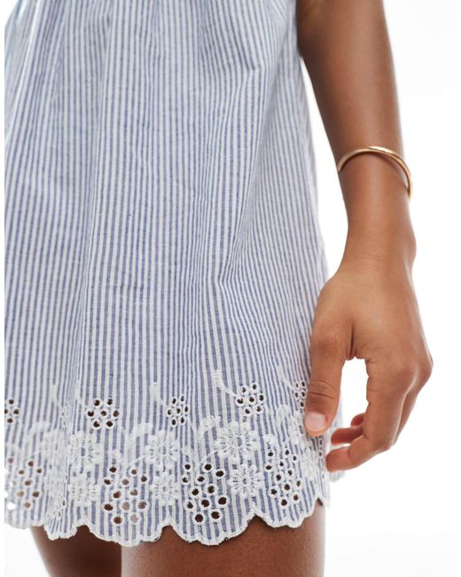 New Look Blue Stripe Puff Sleeve Mini Milkmaid Dress